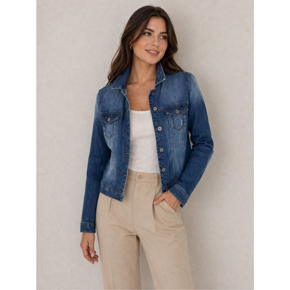 EDC Denim Jacket Blue Fitted Stretch Jean Jacket Women’s Size M/L See Notes